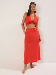Trendyol Halter Neck Pure Cotton Bralette Top & Maxi Skirt