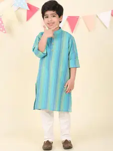Fabindia Boys Striped Band Thread Work Cotton Kurta