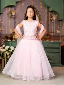 Sangria Girls Mirror Embroidered Net Lehenga Choli With Dupatta