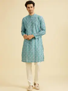 Manyavar Ethnic Motifs Printed Mandarin Collar Straight Kurta