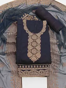 ASISA Floral Embroidered Beads and Stones Chanderi Silk Unstitched Dress Material