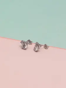LeCalla 925 Sterling Silver-Plated Cubic Zirconia Studded Solitaire Floral Shaped Studs