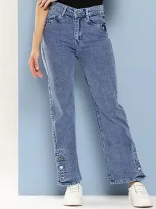 BAESD Girls Comfort Light Fade Embellished Relaxed Fit Stretchable Denim Jeans