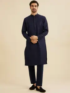 Manyavar Floral Embroidered Mandarin Collar Sequinned Straight Kurta With Pyjamas