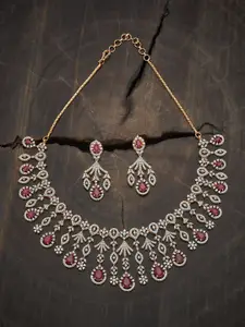 Kushal's Fashion Jewellery Ruby Gold-Plated Zircon Studded Party Necklace Set