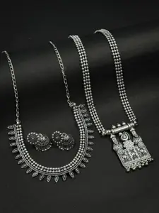 NAMAN ARTS Silver-Plated Oxidised Necklace Jewellery Set