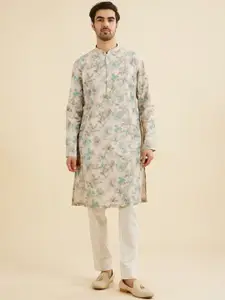 Manyavar Floral Woven Design Mandarin Collar Straight Kurta