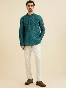 Manyavar Floral Woven Design Mandarin Collar Straight Short Kurta