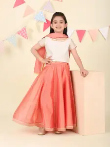 Fabindia Girls Embroidered Cotton Lehenga & Blouse With Dupatta