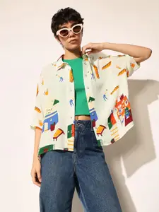 ONLY Women Relaxed Fit Spread Collar Abstract Printed Casual Shirt