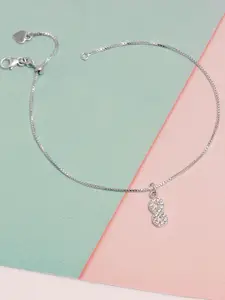 LeCalla 925 Sterling Silver-Plated Artificial Stones Studded And Beaded Anklet