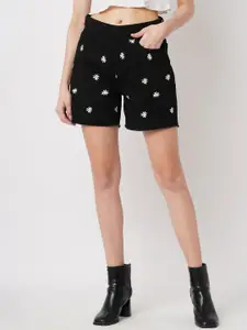 The Roadster Lifestyle Co Women Floral Printed Regular Fit High-Rise Pure Cotton Shorts