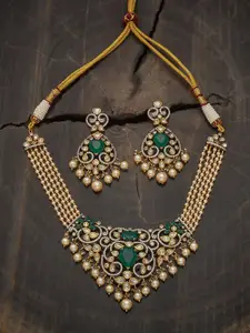 Kushal's Fashion Jewellery Embellished Bridal Victorian-Plated Kundan & Pearls Necklace Set