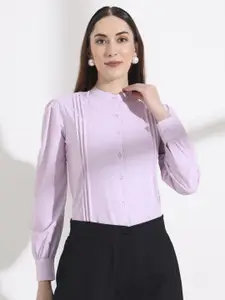 FITHUB Women Band Collar Solid Cotton Formal Shirt