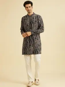 Manyavar Woven Design Mandarin Collar Raw Silk Kurta