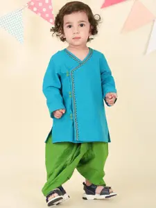 Fabindia Boys Embroidered V-Neck Angrakha Pure Cotton Kurta With Dhoti Pants