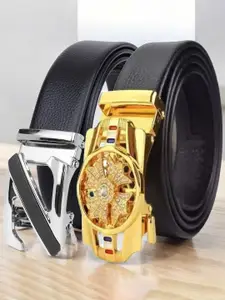 The Roadster Lifestyle Co Men Pack Of 2 Embellished lider Buckle Casual Belts