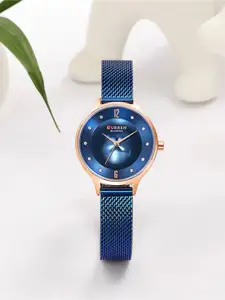 Curren Women Brass Dial & Stainless Steel Straps Analogue Watch CR-9036-Blue