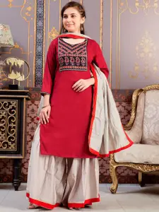 Sangria Girls Geometric Yoke Design Round Neck Mirror Work Straight Kurta