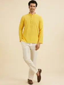 Manyavar Woven Design Mandarin Collar Raw Silk Short Kurta