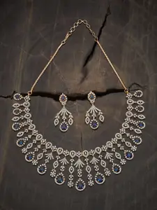Kushal's Fashion Jewellery Sapphire Gold-Plated Party Zircon Necklace Set