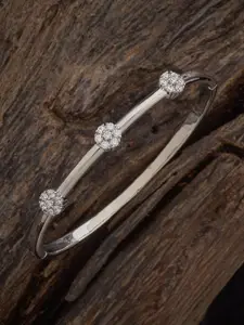Kushal's Fashion Jewellery White Rhodium-Plated Zircon Stone Studded Kada Bangle