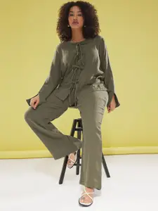 Trendyol Haki Pure Cotton Round Neck Top With Trousers