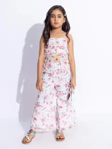 taffykids Girls Floral Printed Shoulder Straps Top With Palazzos