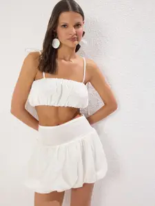Trendyol Pure Cotton Shoulder Strap Pure Cotton Crop Top With Skirt