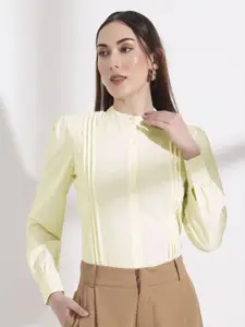 FITHUB Women Band Collar Solid Cotton Formal Shirt