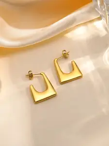 SUBHAGALANKAR Stainless Steel Gold-Plated Geometric Shaped Hoop Earrings