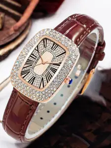 SZN Women Dial & Leather Straps Analogue Watch diamond lady BrownSZN