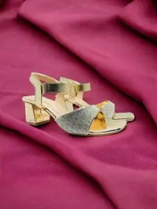 FABBMATE Pack Of 2 Embellished Party High-Top Block Heel Peep Toes