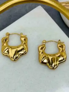 SUBHAGALANKAR Stainless Steel Gold-Plated Contemporary Hoop Earrings