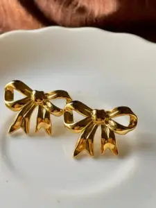 SUBHAGALANKAR Stainless Steel Gold-Plated Bow Shaped Studs Earrings