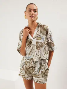 Trendyol Printed Shirt Collar Pure Cotton Top With Shorts