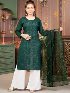 Sangria Girls Floral Embellished Straight Kurta