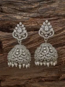 Kushal's Fashion Jewellery Rhodium-Plated Dome Shaped Zircon Embellished Bridal Jhumkas