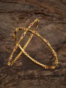 Kushal's Fashion Jewellery Set Of 2 Ruby Gold-Plated Stones Studded Antique Bangles