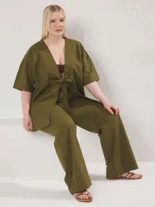 Trendyol V-Neck Pure Cotton Top With Trousers Co-Ords