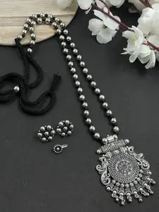 NAMAN ARTS Silver-Plated Oxidised Necklace Jewellery Set
