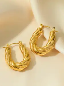 SUBHAGALANKAR Stainless Steel Gold-Plated Contemporary Hoop Earrings