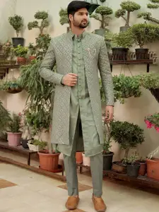 Utsav Fashion Embroidered Georgette Sherwani With Art Silk Kurta Set