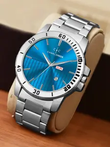 CHARLIEKEEN Men Brass Patterned Dial & Stainless Steel Straps Analogue Watch