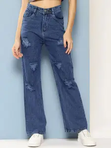 BAESD Women Comfort High-Rise Mildly Distressed Relaxed Fit Stretchable Jeans