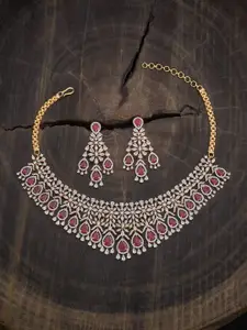 Kushal's Fashion Jewellery Ruby Gold-Plated Zircon Studded Party Necklace Set