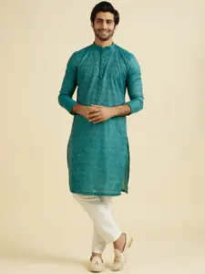 Manyavar  Floral Printed Mandarin Collar Straight Kurta With Pyjamas