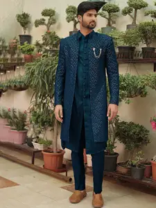 Utsav Fashion Embroidered Georgette Sherwani With Art Silk Kurta Set