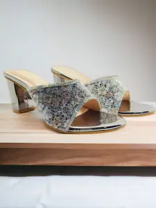 FABBMATE Embellished Party High-Top Block Heel Peep Toes