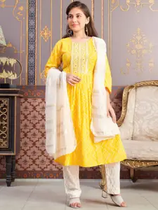 BAESD Girls Bandhani Printed Pleated Sequinned Round Neck A-Line Kurta